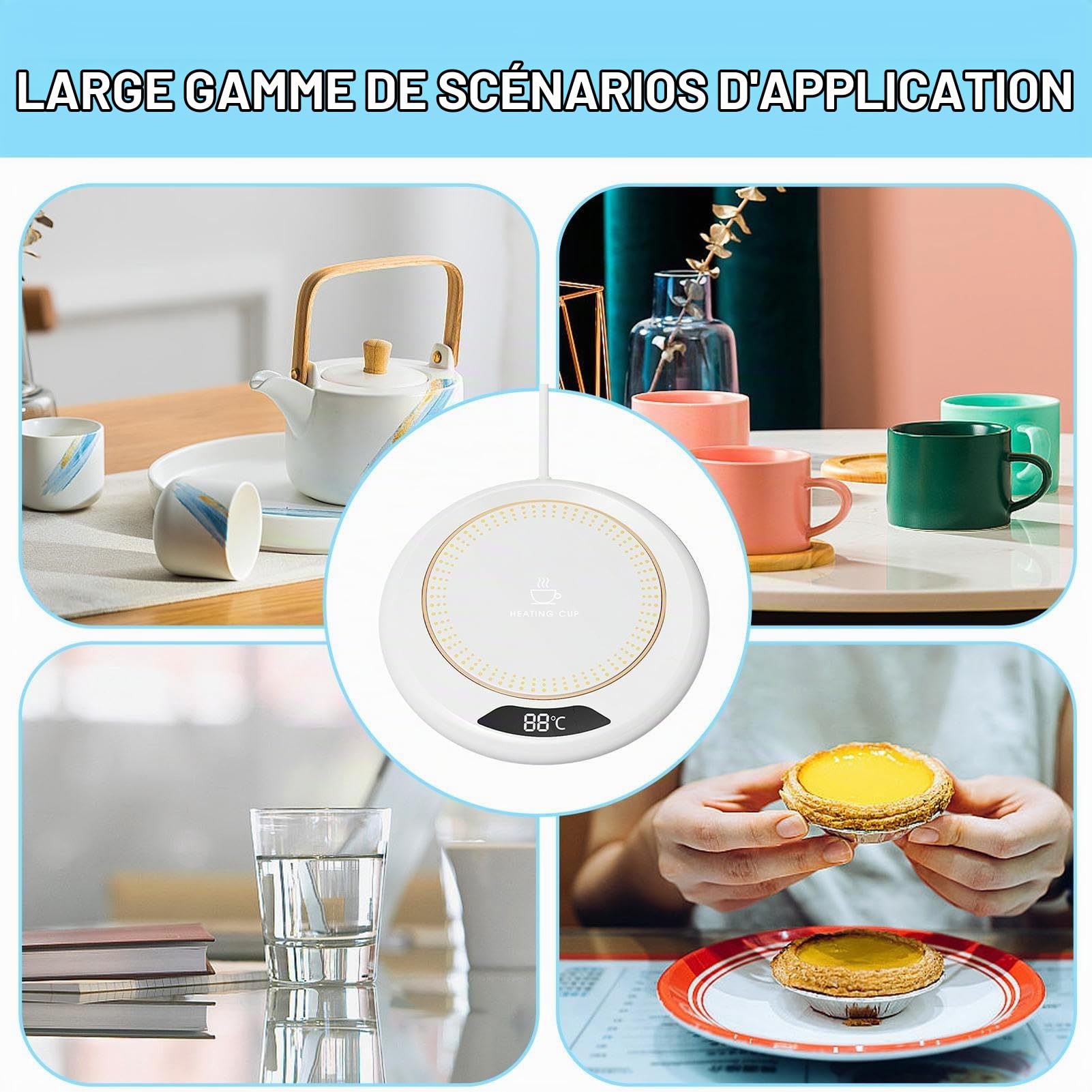 Chauffe Tasse Bureau, Réchauffe Tasse à 3 Réglages de Température, Chauffe-Tasses USB, Chauffe Tasse de Café, Chauffe-Tasse Électrique, Chauffe-Tasse, Arrêt Automatique Pendant 8 Heures