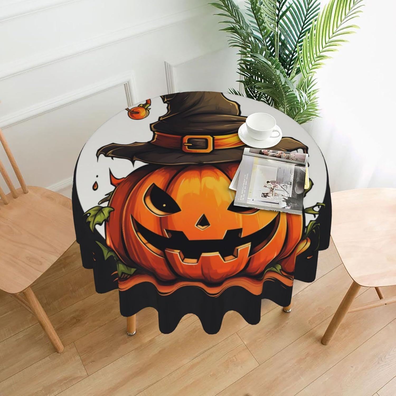 Halloween Cute Pumpkin Print Wrinkle Free Dining Table Cover for Birthday Party Farmhouse Tablecloths Up to 60 x 60 Inches