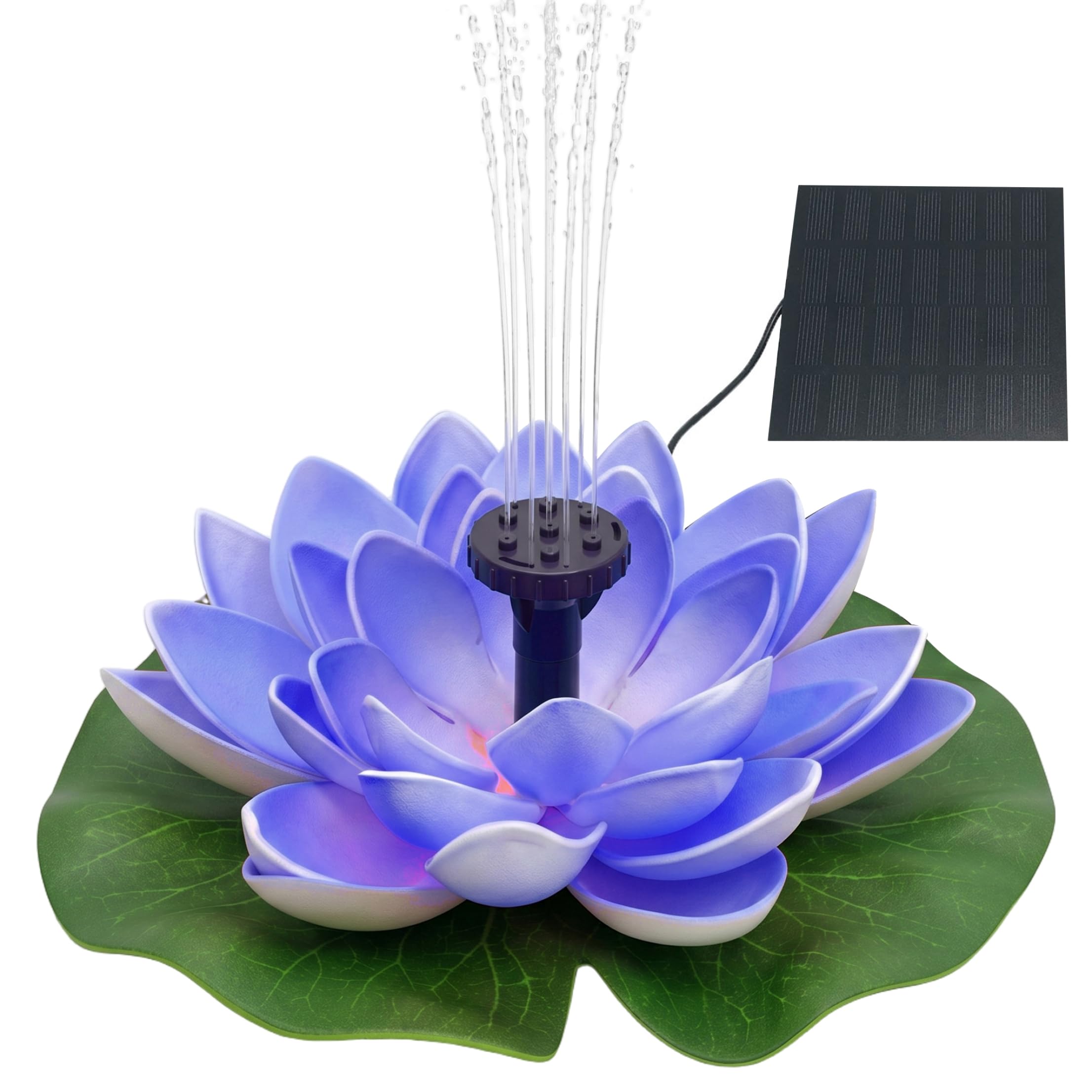 Small Solar Fountain for Bird Bath, Lotus Floating Solar Fountain with 6 Adjustable Nozzles, Powered Garden Water Feature, 1.5w, Blue