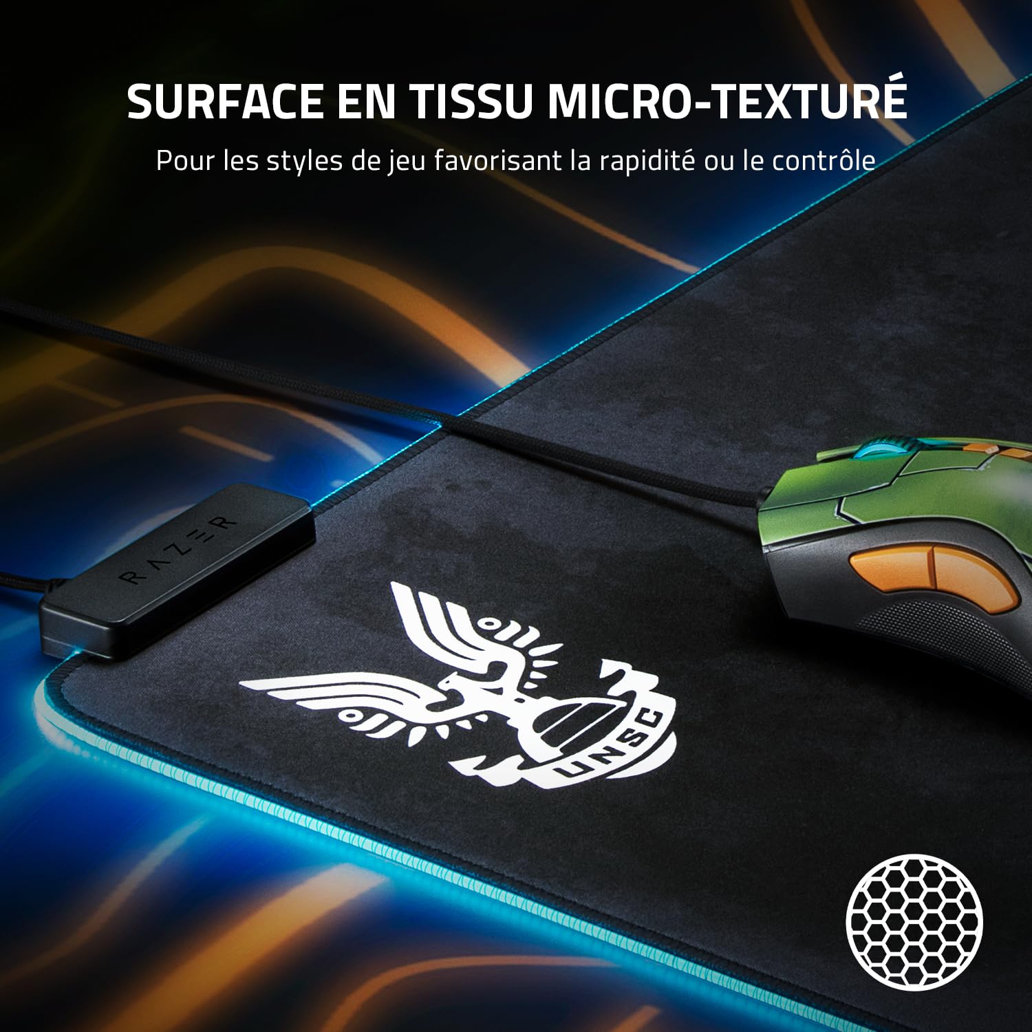 Razer Goliathus Extended Chroma - Tapis de Souris Gaming XXL Extra Large et Doux avec éclairage RGB (Support de câble, Surface en Tissu, Bord matelassé) Halo Infinite Ed.