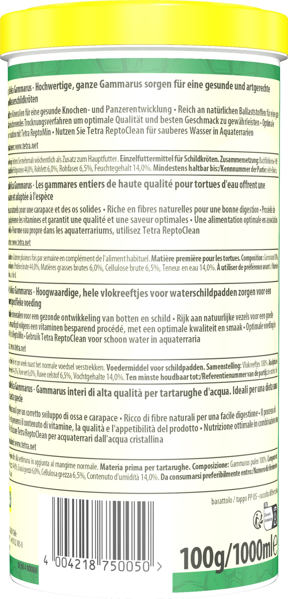 Tetra Gammarus alimento natural para turtugas acuáticas con camarones de arroyo (Gammarus) enteros, Lata de 1 L