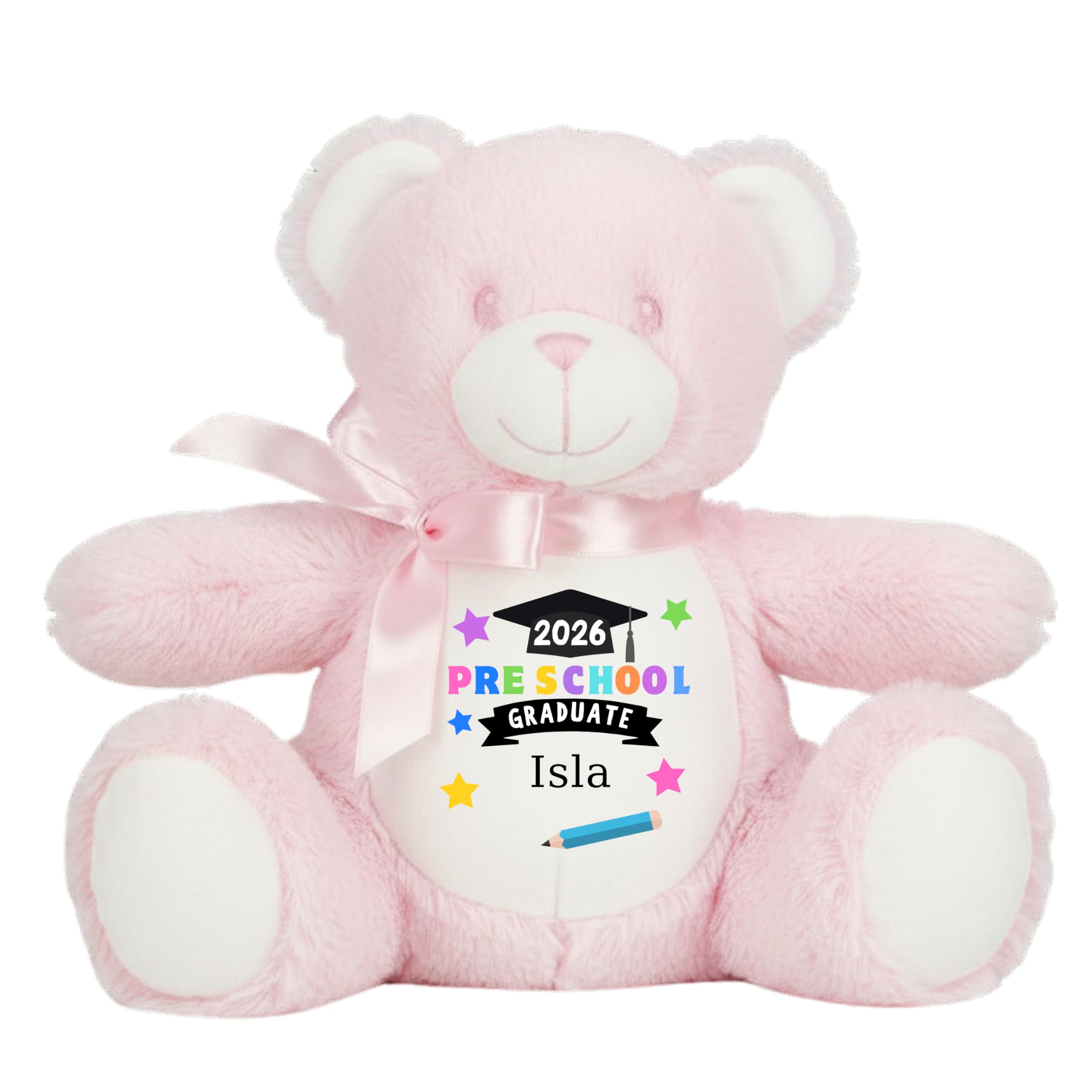 Leaving Preschool Gift Cuddly Toy - Personalised Pre School Graduate 2026 Pencil Customised Teddy Toddlers and Kids Plush Named Nursery Starting School Leaver Party Last Day Soft Plushie - Pink Teddy