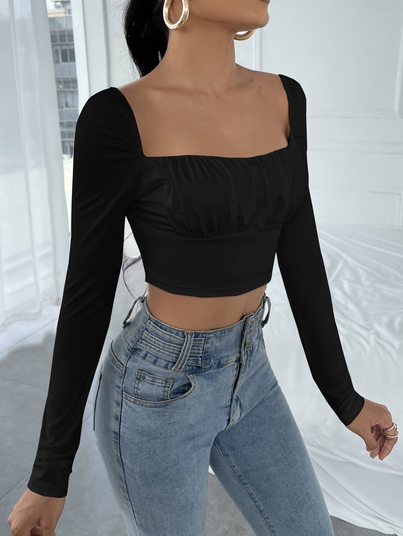 square neck ruched top