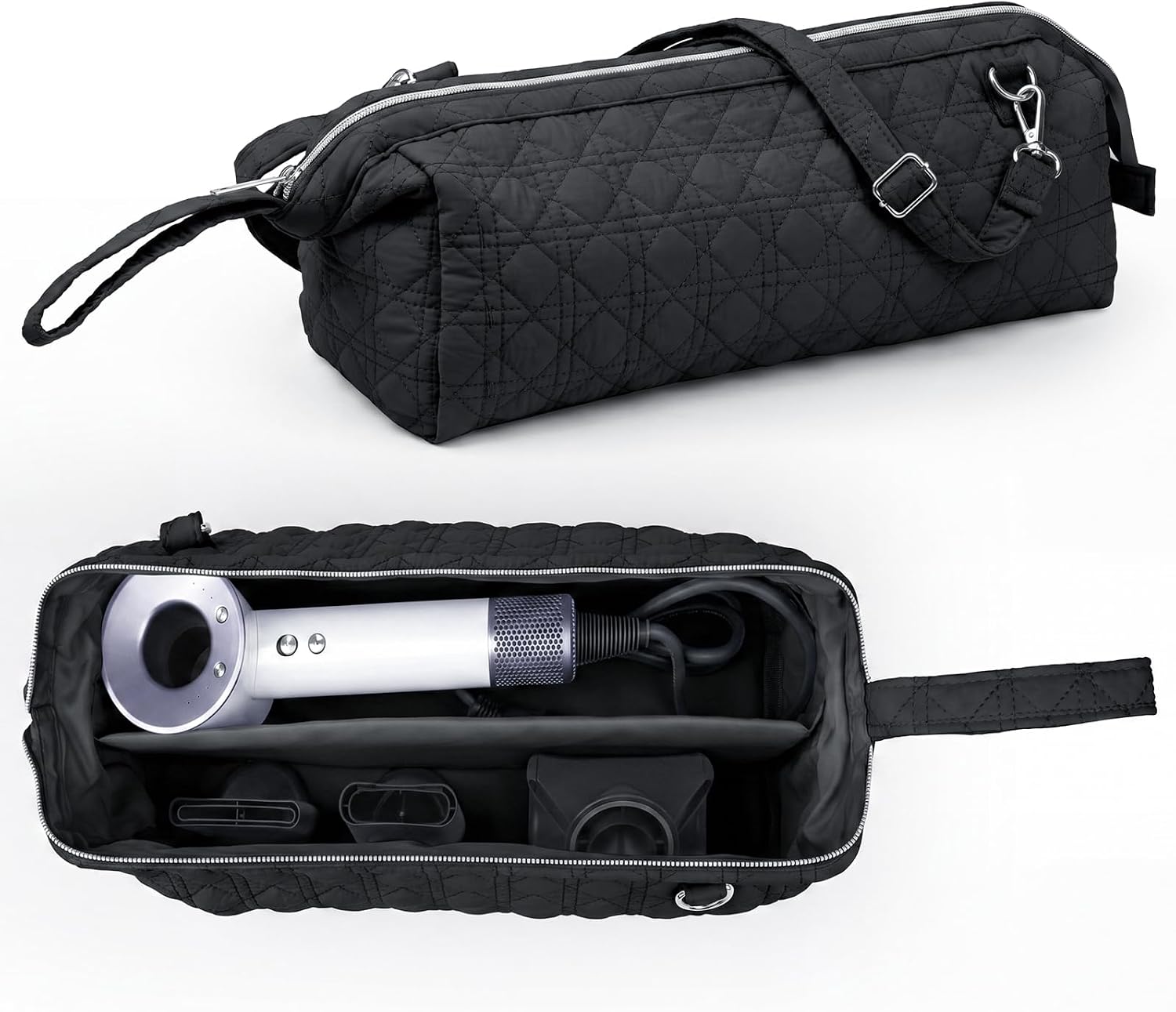 Large Quilted Hair Tools Travel Bag Compatible Waterproof Wide-Open