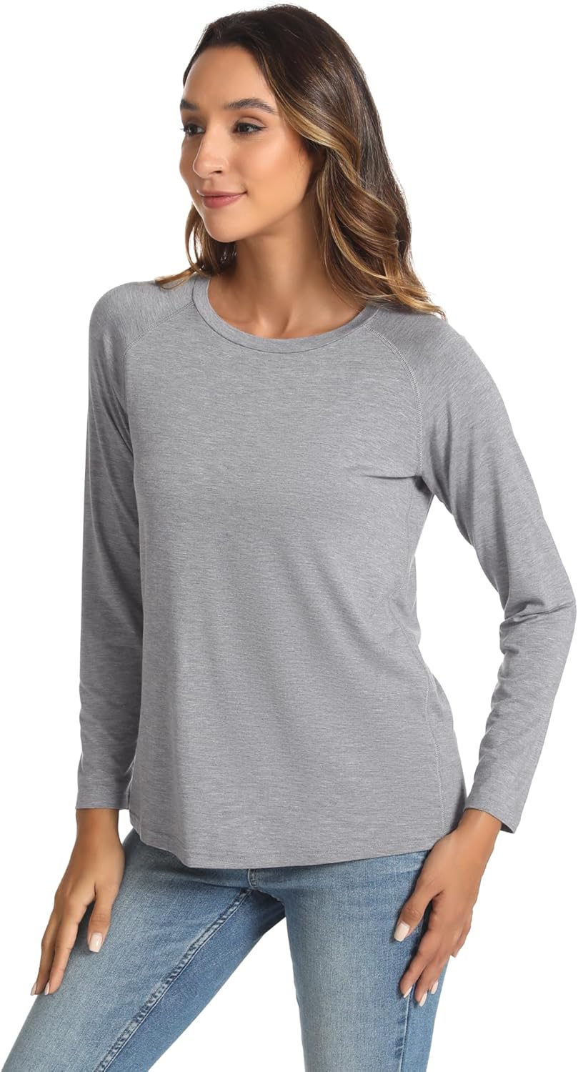 GYS Bamboo Viscose Pajama Tops for Women Long Sleeve Tees Crew Neck Sleep Shirt - Image 5