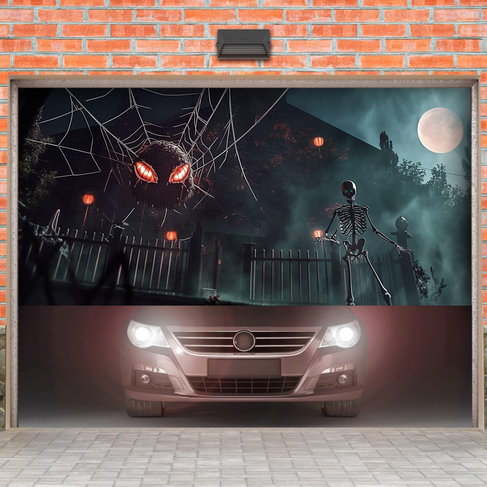 Cartel de buena suerte para Halloween, para puerta de garaje, grande, para exteriores, para porche delantero, fiesta, festival, diseño de murciélago de calabaza aterrador