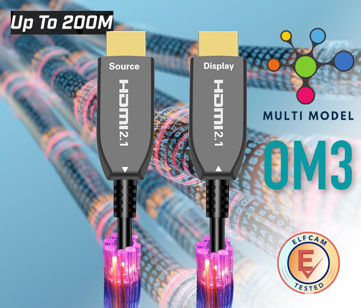 Elfcam-8K Cavo HDMI a Fibra Ottica 120M– 48 Gb/s eARC VRR–Ultra Alta Definizione per Cinema&Gaming–Chip Tedesco Silan+Laser V26, Fibra Resistente alle Piegature–Compatibile con PS5, Xbox, PC e TV 8K