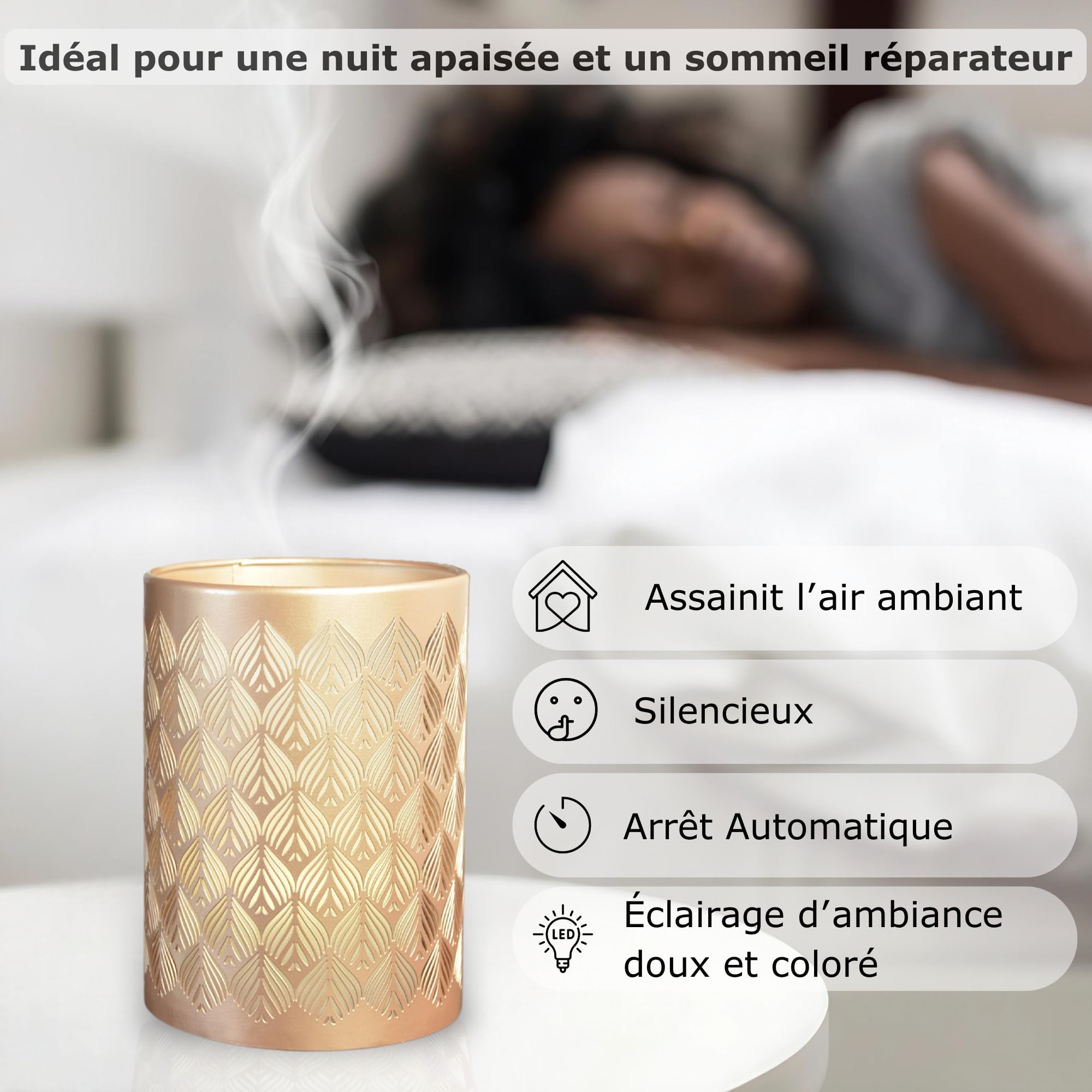 Zen’Arôme Diffuseur Huile Essentielle Vienne – Diffusion Ultrasonique Multifonction Aromathérapie à Froid – Parfum Maison - Télécommande et Éclairage LED Coloré – Métal et Verre