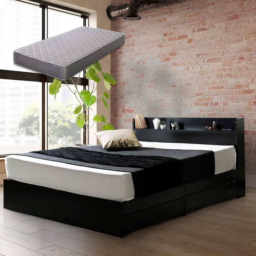 ダブルベッド　引き出し有り　コンセント付き　枕元に収納有 ダブルベッド 引き出し有り コンセント付き 枕元に収納有 Amazon