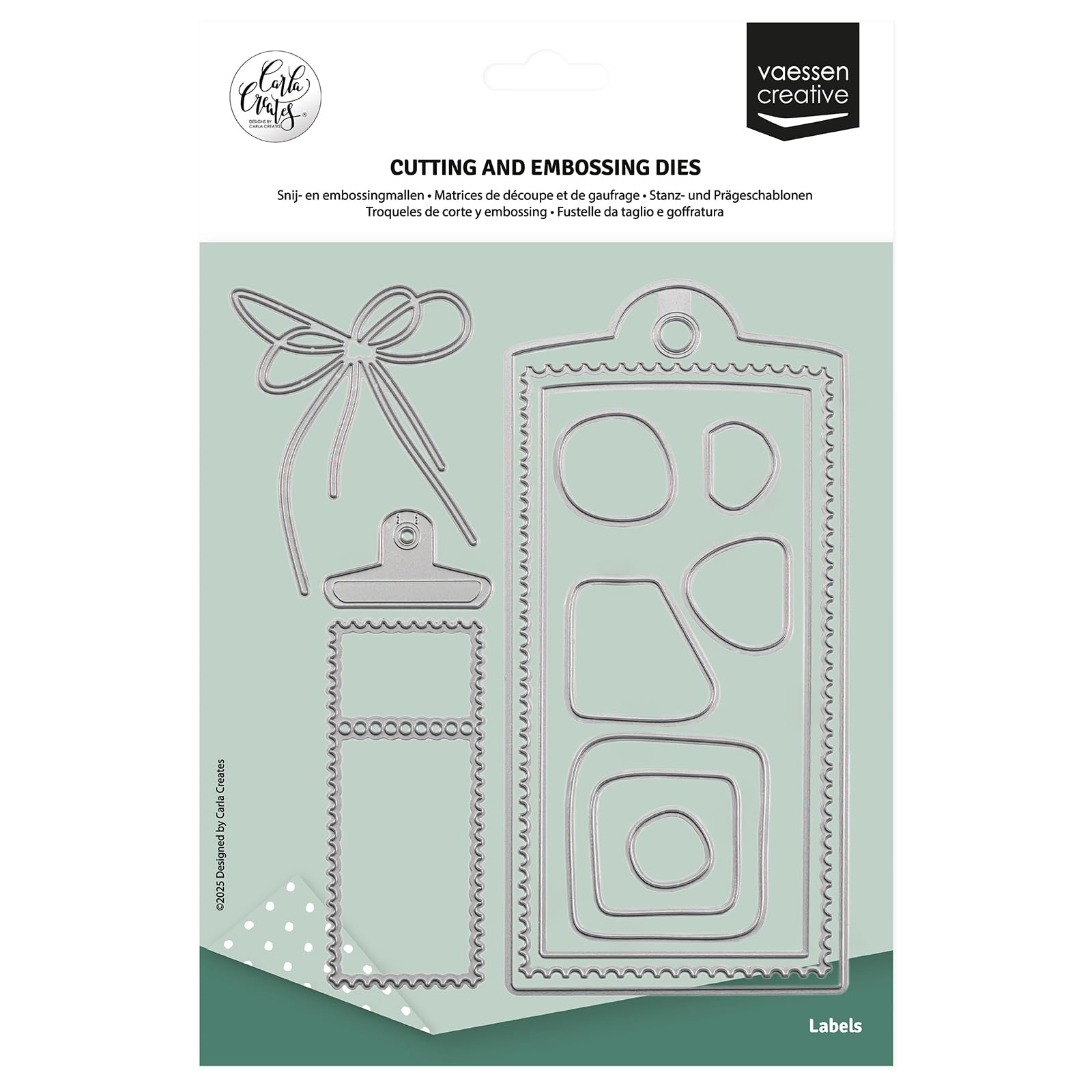 Vaessen Creative Cutting Dies Set - Labels - 13 Pcs of 0.8 x 0.8" to 3.5 x 7.5" - Birthday Card Making Supplies - for Scrapbooking and Paper Crafts