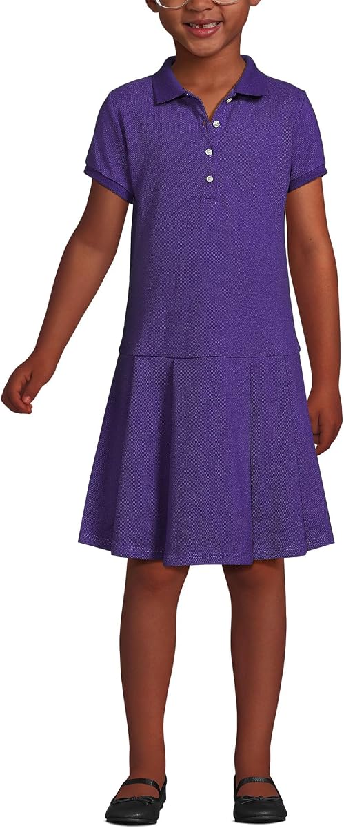 Lands' End School Uniform Vestido polo plisado de malla de manga corta para niñas