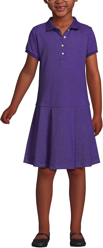 Lands End School Uniform Girls Short Sleeve Mesh Pleated Polo Dress