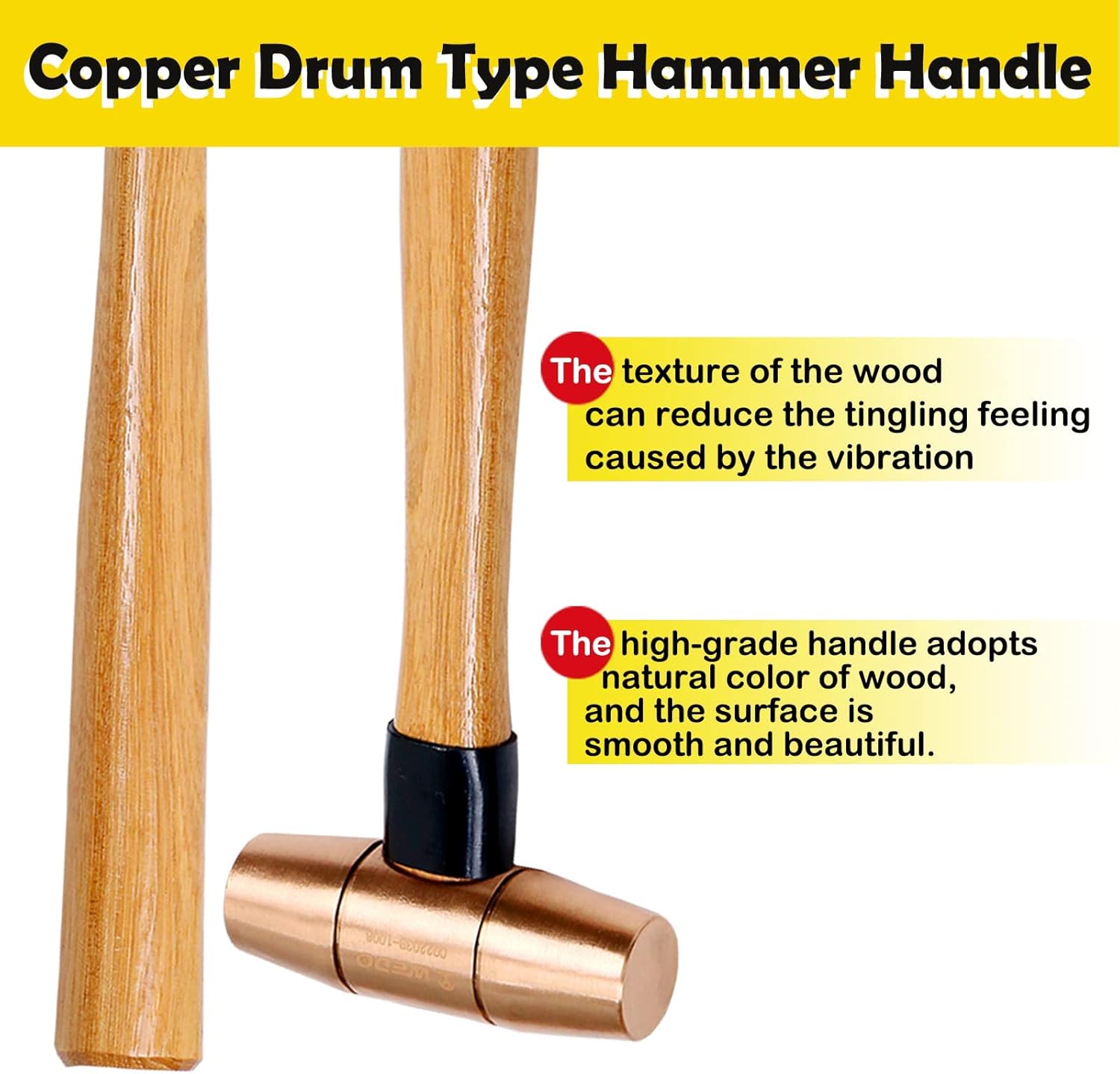 WEDO Copper Sledge Hammer 1-1/2lb,Solid Copper Mallet Hammer,Fiberglass Handle,Length 340mm,Die-Forged, Corrosion Resistant, DIN Standard
