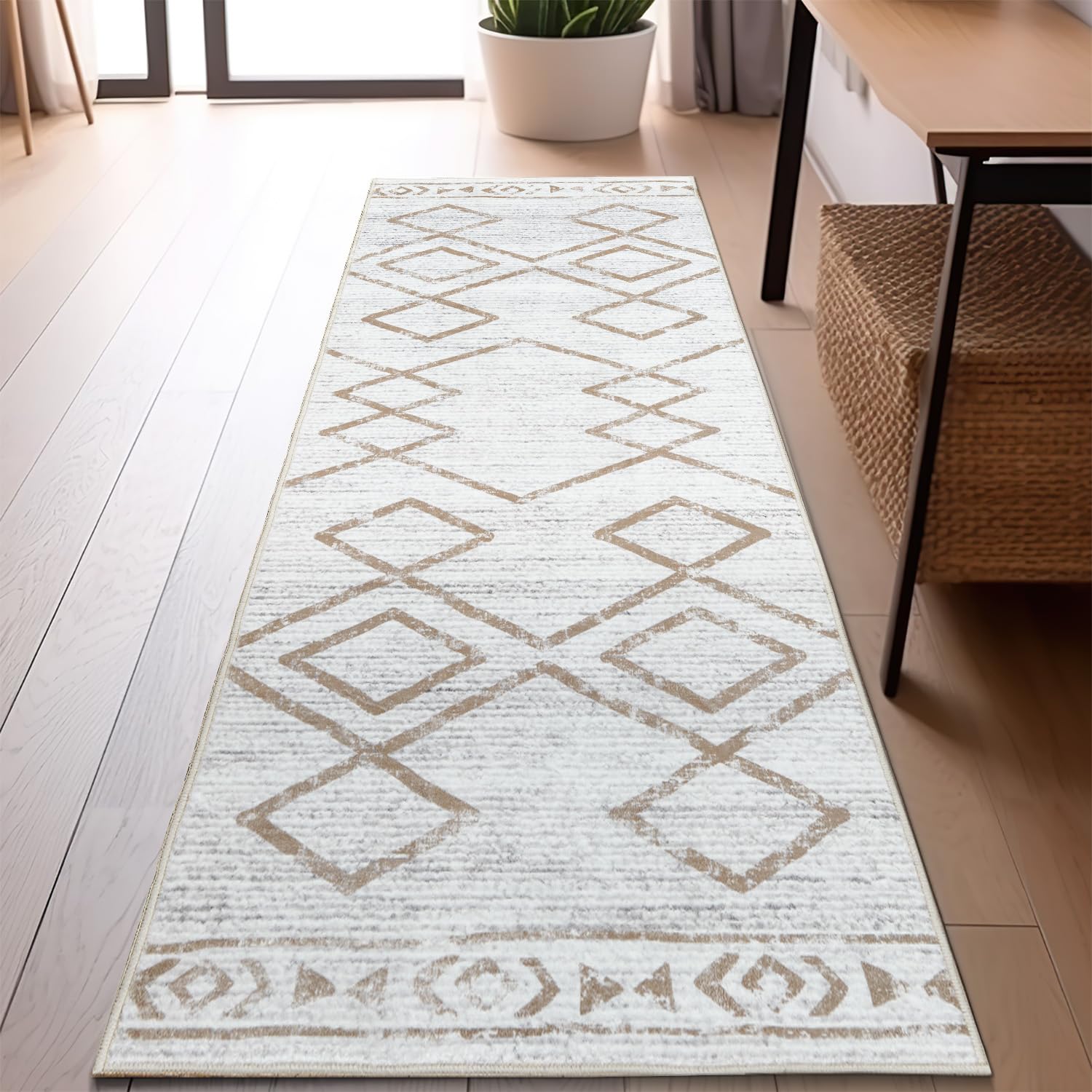 jinchan Moroccan Runner Rug 2x6 - Kitchen Machine Washable Runner Rug Modern Geometric Soft Low-Pile Lightweight Non-Slip Carpet for Entryway Hallway