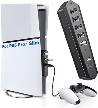 6 Ports USB Hub for PS5 Pro/Slim Console Disc & Digital