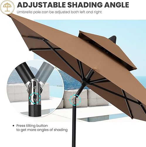 Miniatura 2 de Crestlive Products Sombrilla de doble parte superior para patio, sombrilla para mesa de mercado, sombrilla rectangular inclinable, resistente a la
