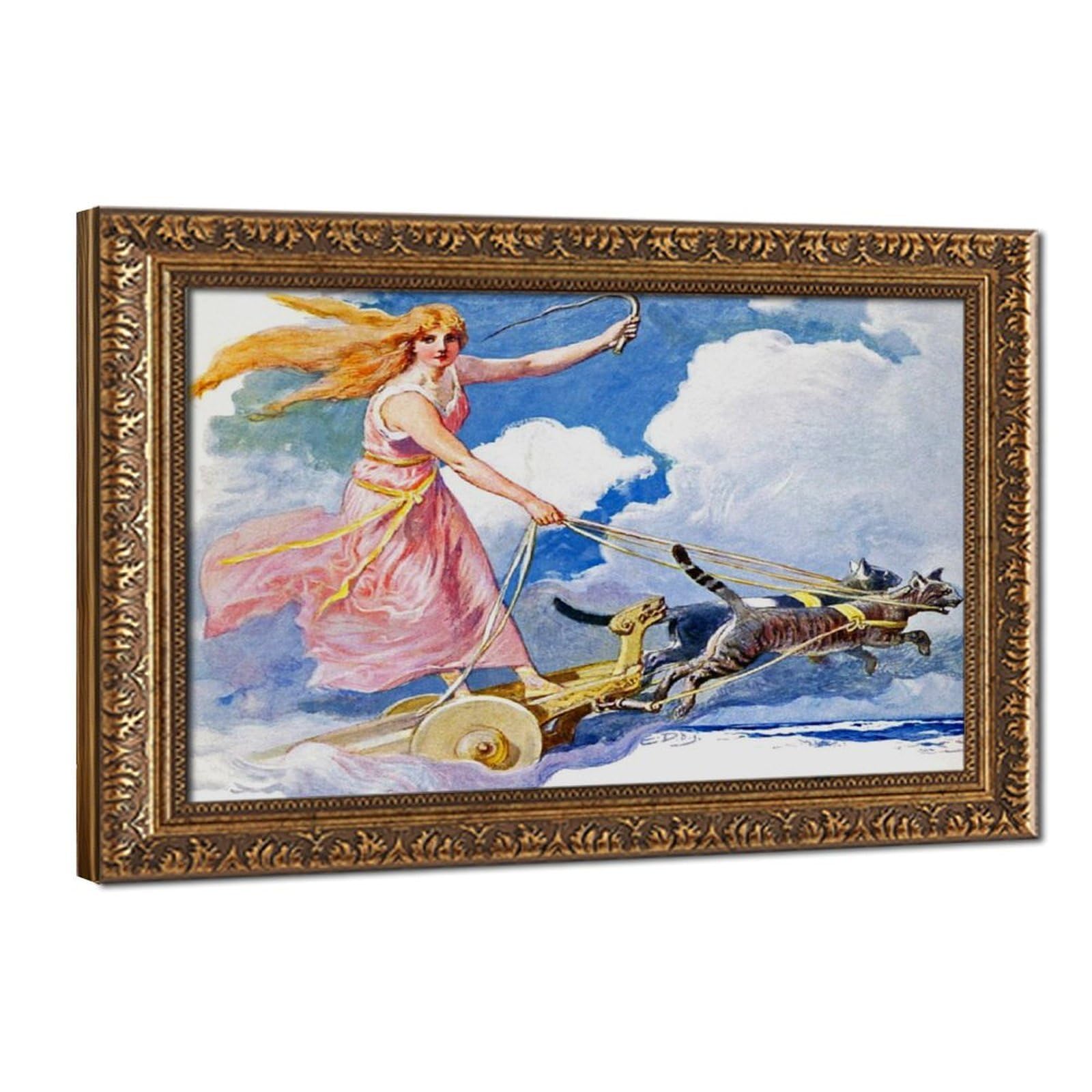 WCYB Freya Norse Goddess Vintage Wife of Odin Chariot Posters Prints Canvas Deco Paintings Wall Art Hangable Frame 8" L X 12" W