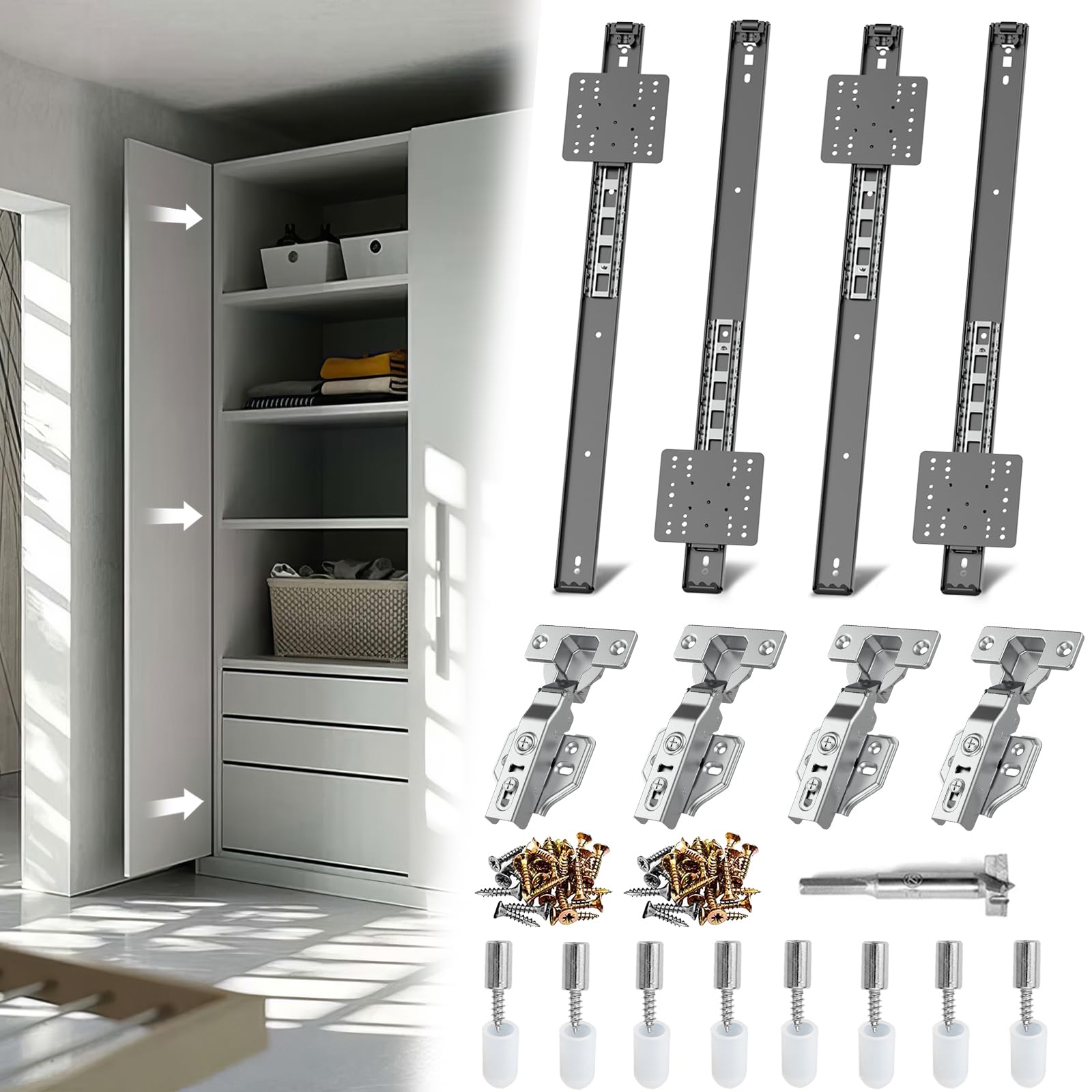 Pocket Door Slide Kit, Cabinet Door Hardware for Insert Doors