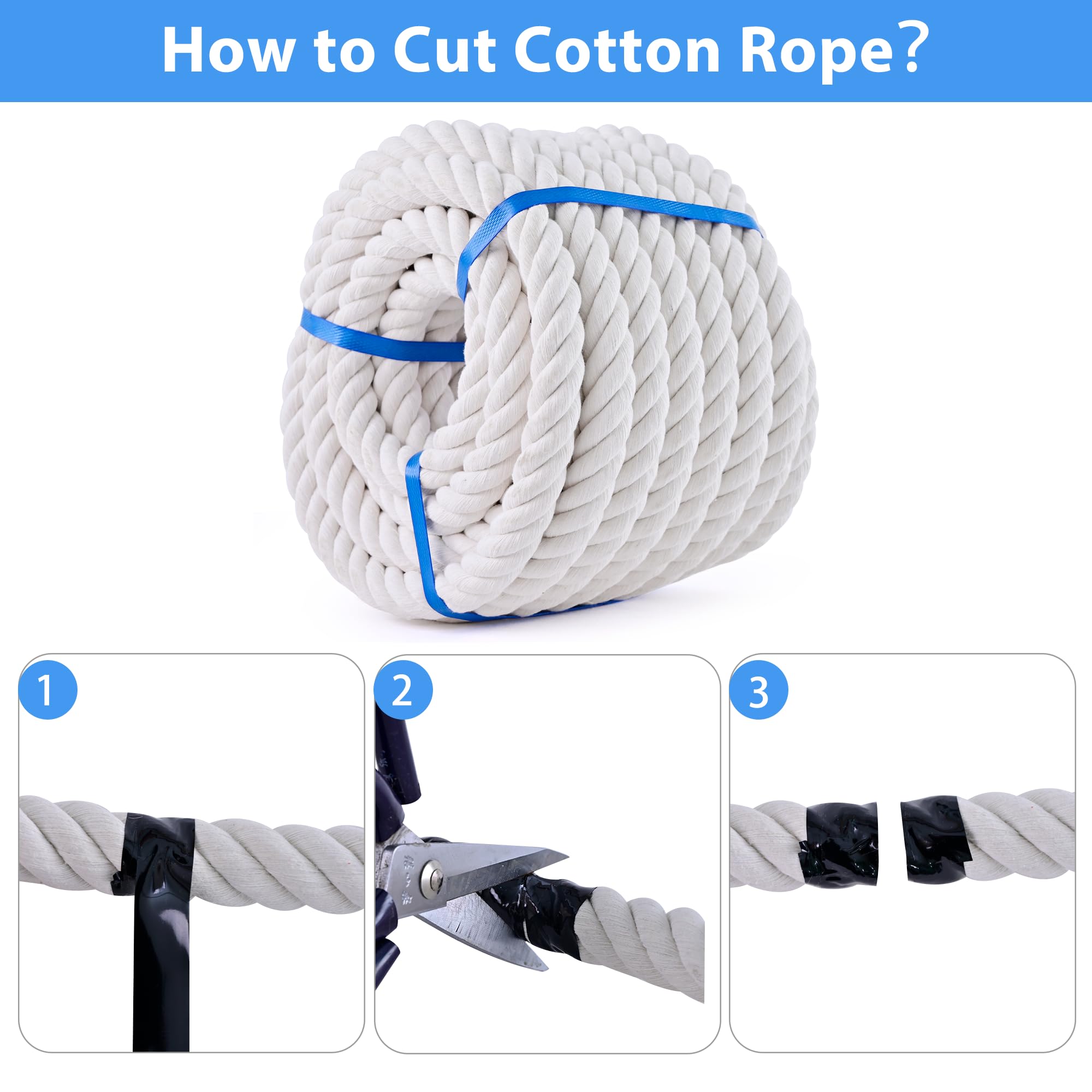 White Cotton Rope 3/4in × 50ft Natural Twisted,Available as Used for Tug of War, Navigation, Fitness and Making Handicrafts, etc — Amazon image 4
