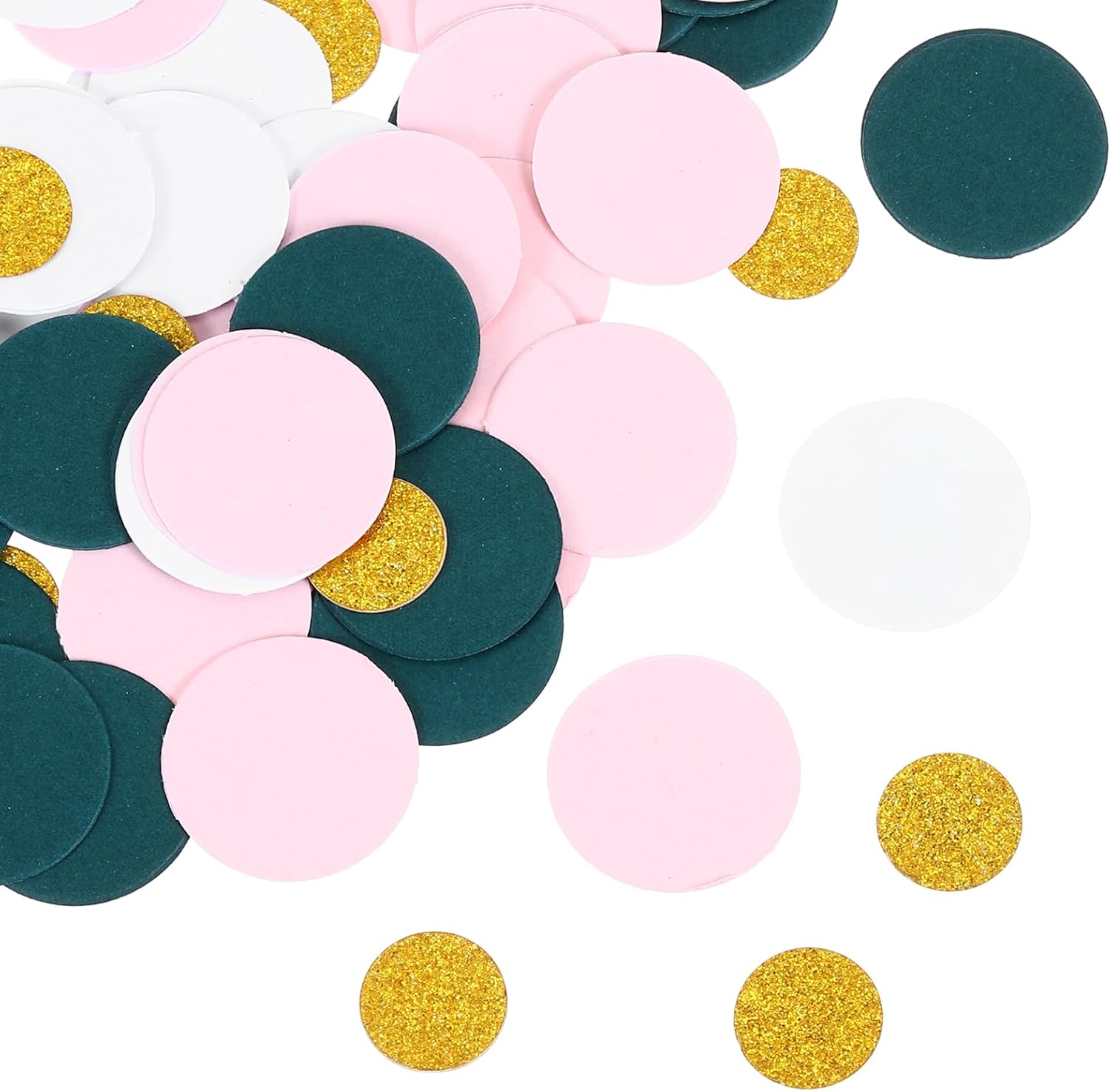 MECCANIXITY 100Pcs Round Confetti Glitter Confetti Table Confetti Decor for Party Wedding Festival Decorations,1x1Inch,Olive Green, White, Light Pink, Gold