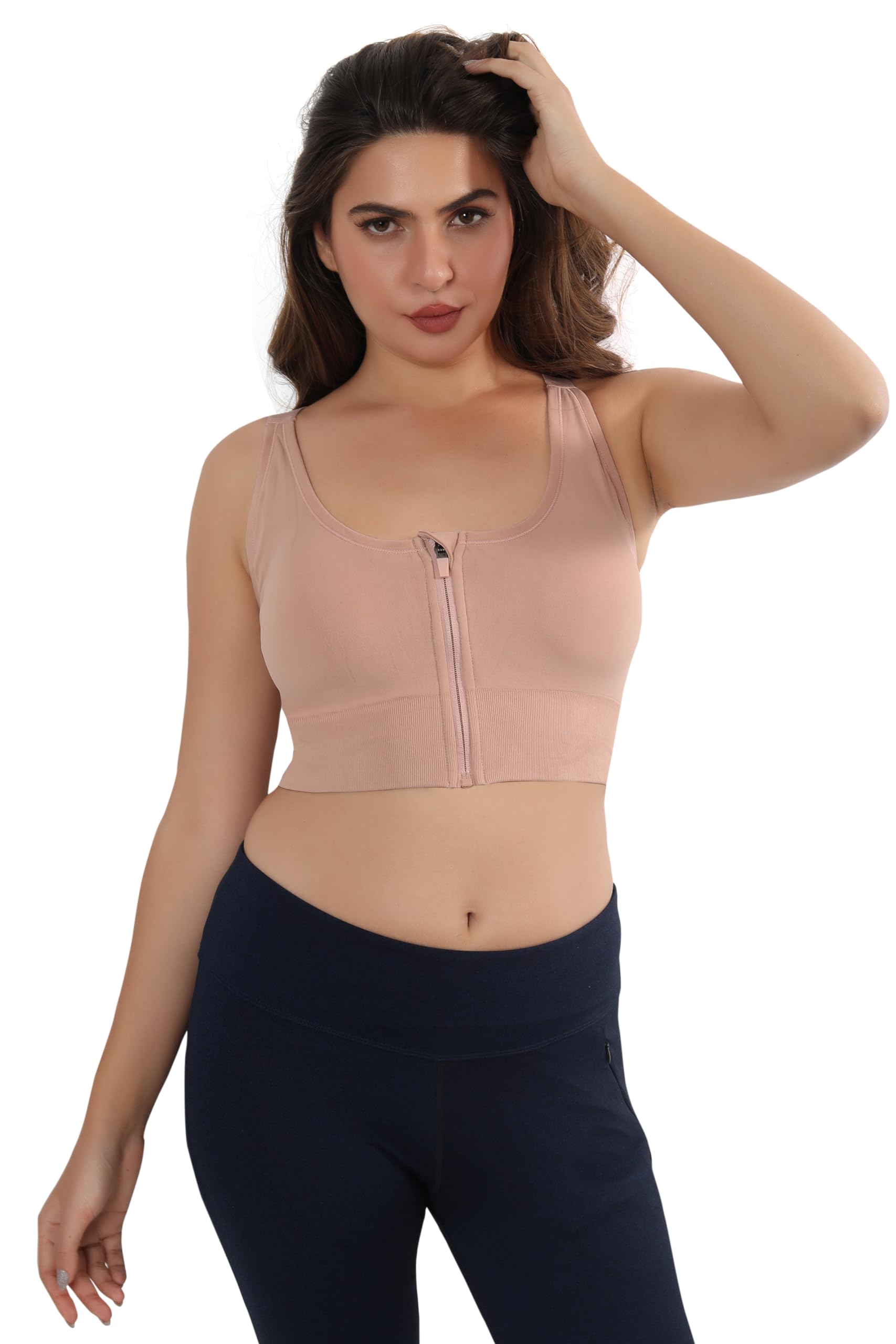 fabluk Medium Impact Front Zip Longline Sports Bra with Removable Pads | Double Criss Cross Back Support-picture-13