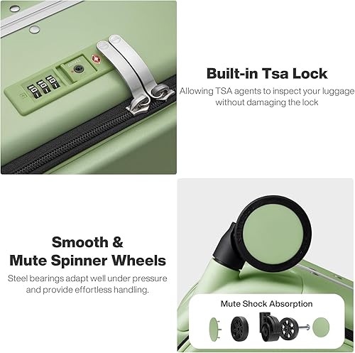 Miniatura 5 de mixi Maletas de viaje con marco de aluminio de apertura superior de maleta rígida para PC con ruedas, Verde aguacate, 20 pulg., A la moda y elegante