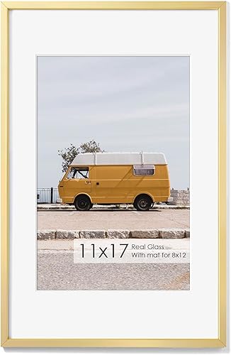 Miniatura 202 de Fun Memories Portarretratos de metal de 16 x 20 pulgadas con paspartú de 11 x 14 pulgadas, acabado de aluminio cepillado, parte delantera de vidrio