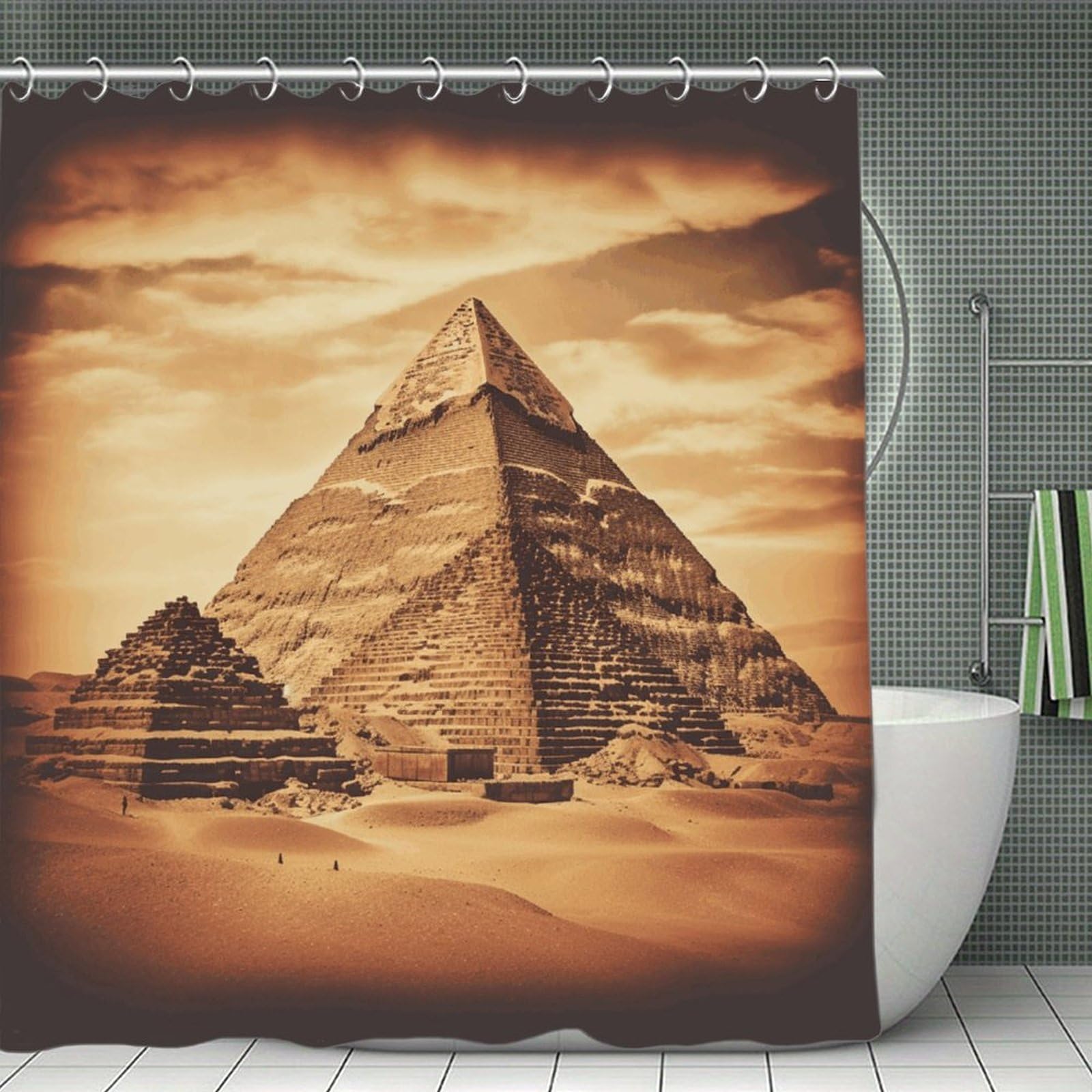 VstaDank Vintage Great Egyptian Pyramid Shower Curtain Waterproof Bath Curtain with Hooks Heavy Duty Long Curtains for Bathroom Showers Machine Washable Decor Bath Curtains 70.8×70.8Inch