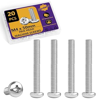 M4 x 50mm Machine Screws, 20PCS Pan Head Machine Screws 304 Stainless Steel Metric Assortment, Truss Head Bolts, Full Thread, Phillips Drive for Furniture Repairs and 3D Printer