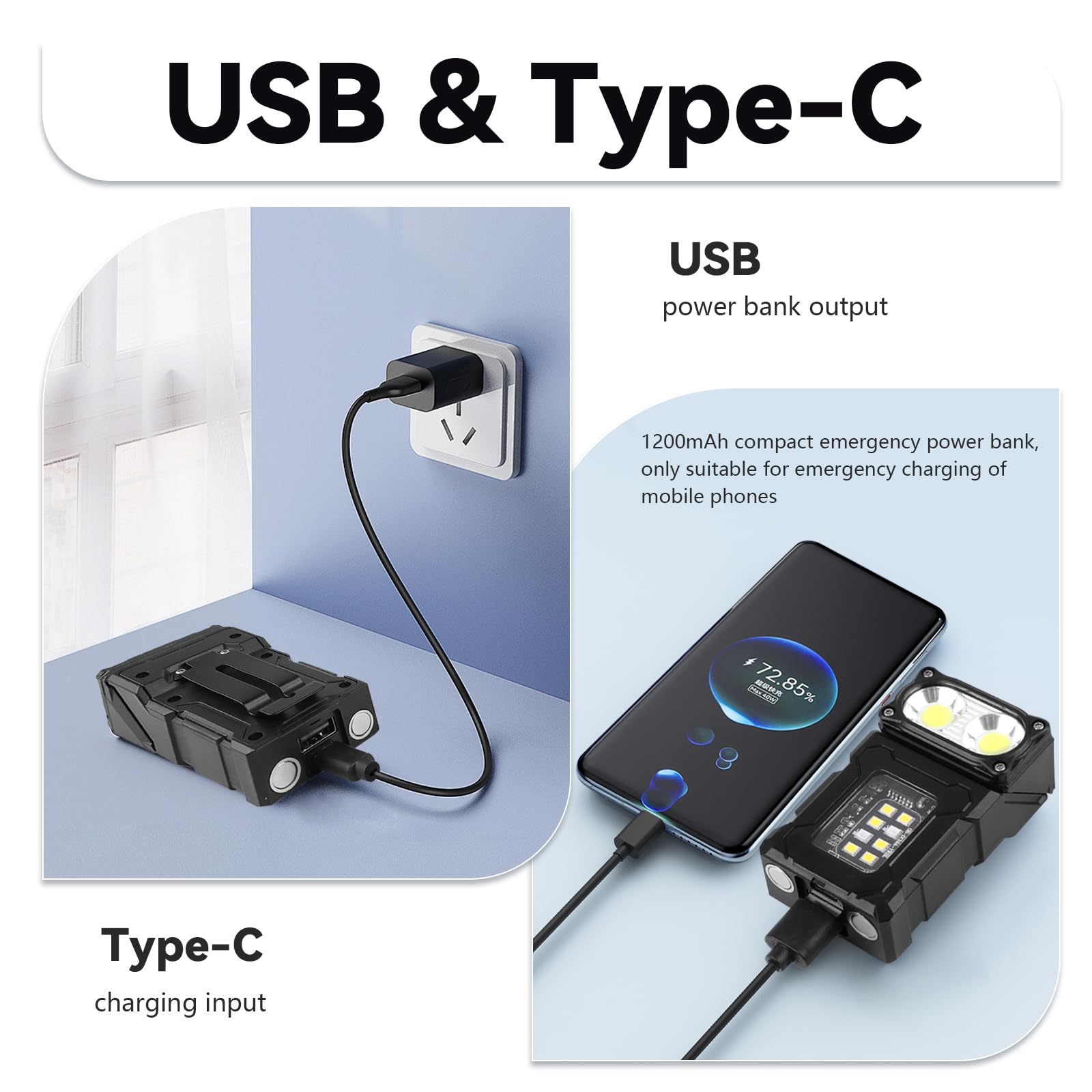 Confezione da 10 torce con clip a clip, ad alta luminosità, con base magnetica, ricarica USB-C, emergenza, attività all'aperto, campeggio, cane da passeggio