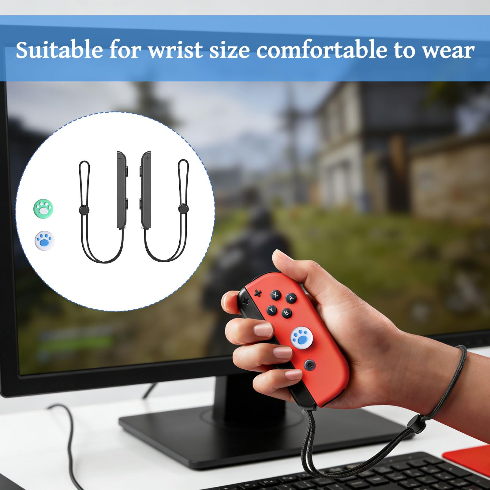 Kuugeo Manette pour Switch Dragonne, 6 pièces Dragonne pour Switch 1, Dragonne pour Switch, Dragone pour Switch, Manette Joycon pour Switch, Une paire de dragonnes avec quatre capuchons de joystick. - 5