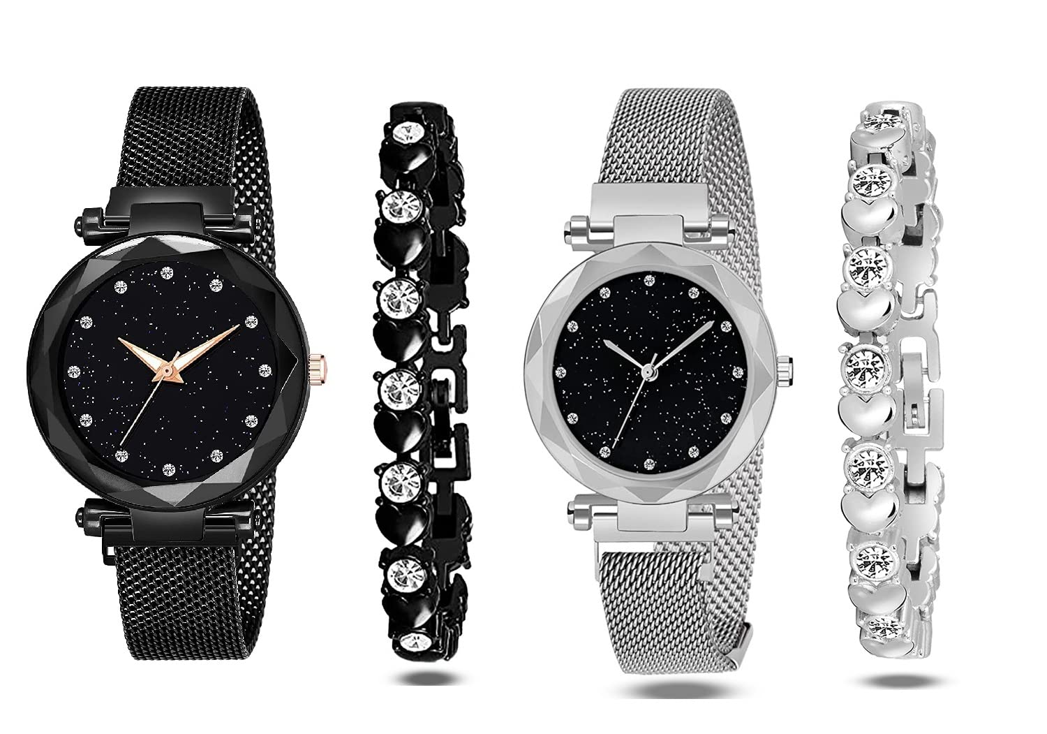 K Vajir® Analogue Magnet Metal Mesh Belt Quartz Watch Combo for Girls | Stylish Designed Attractive Gift Watch for Girls Woman (Pack of 4 Pc) (Black-Silver) (B0BB2D84YN) Amazon Price History, Amazon Price Tracker