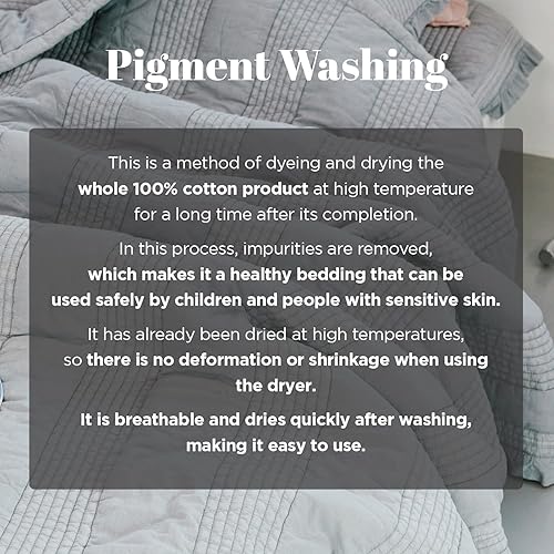 Miniatura 4 de Manta de cama 100 % algodón, tamaño individual, 63 x 83 pulgadas, manta acolchada suave y transpirable lavada con pigmento para sofá, colcha ligera