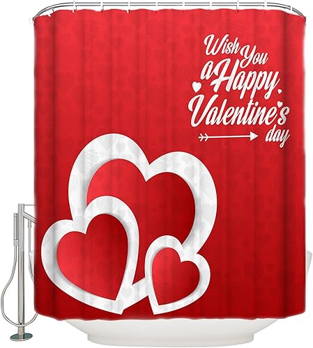 LBHAUSE Cortina de ducha de tela impermeable cortina de ducha para el día de San Valentín cortinas de ducha lavables para bañeras hotel con 12
