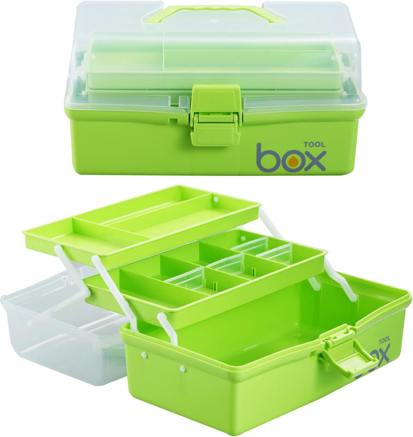 12'' Three-Layer Clear Plastic Storage Box/Tool Box, Multipurpose Organizer and Portable Handled Storage Case for Art Craft and Cosmetic (Green) - Image 3