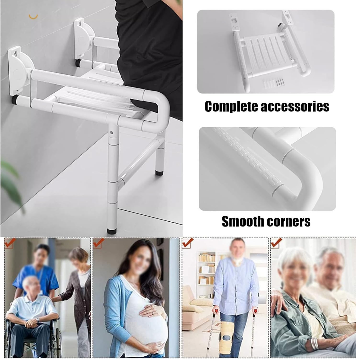 Asiento Ducha Plegable Pared Montada Silla De Ducha Plegable con Pies De Apoyo Taburete Baño Antideslizante Banqueta Ducha para Personas Mayores Discapacitadas Y Mujeres Embarazadas