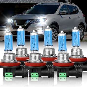 Fit 2014-2020 for N-issan Rogue Headlight Bulbs, H9/H11 High Beam and H11/H9 Low Beam and H11/H8/H9 Fog light Halogen Bulbs 300% Brightness High Performance Halogen Bulbs Combo 6PCS