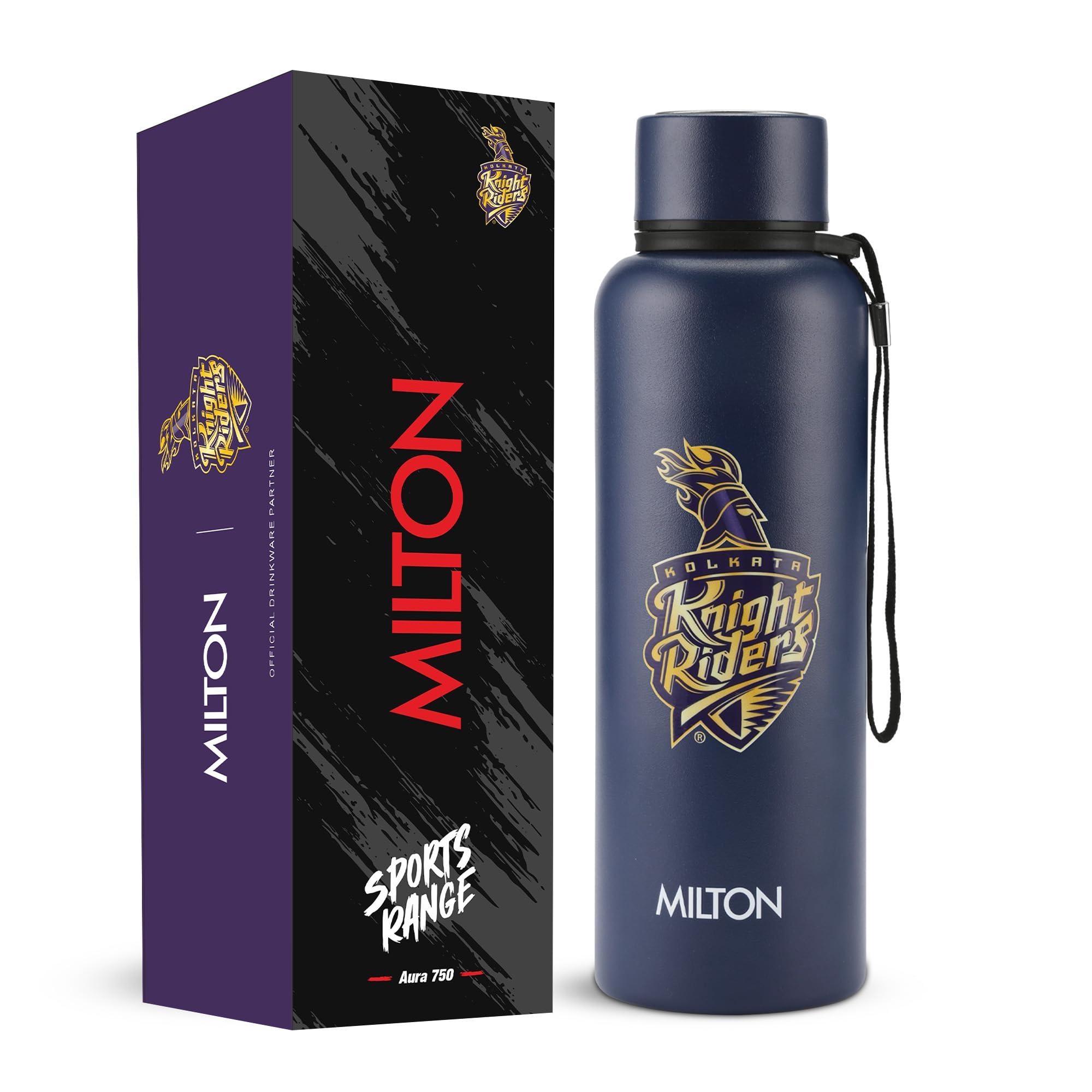 Milton Sports Aura 750 | KKR Official Drinkware Partner I Limited Edition Kolkata Knight Riders Water Bottle | Stainless Steel I 24 Hr Hot& Cold | Designed for Cricket Lovers | 725 ml | Blue