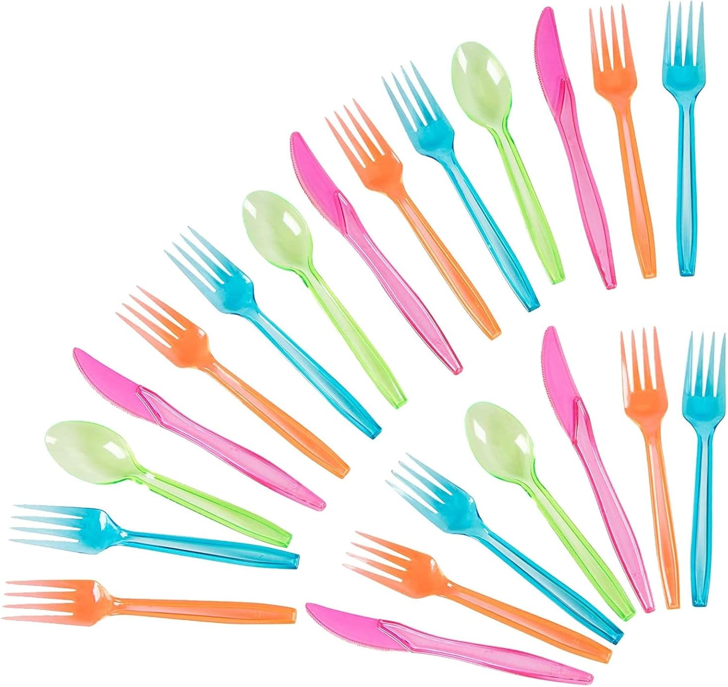 Rainbow Plastic Sierware Set - Disposable Neon Party Utensils -