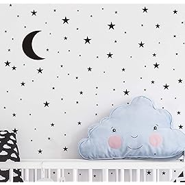 Moon and Stars Wall Decal Vinyl Sticker for Kids Boy Girls Baby Room Decoration Good Night Nursery Wall Decor Home House Bedroom Design YMX16 (Black)