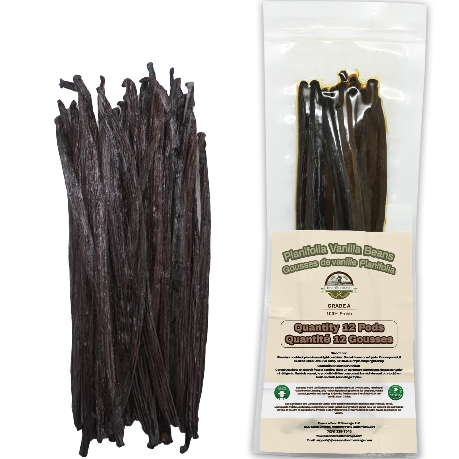 12 Large Vanilla Beans For Making Vanilla Extract Grade A - NON-GMO Planifolia Type Bulk, 6-8 Inches Grade A+