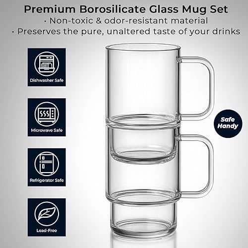 Miniatura 7 de Aquach Taza de vidrio de 18 onzas, 2 unidades, apilable, transparente, para café, té, jugo, vasos para beber