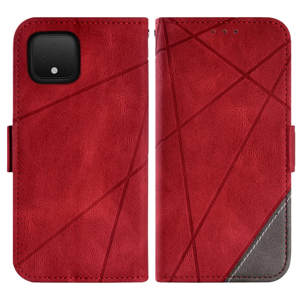 Asuwish Funda para Google Pixel 4 XL Carcasa con Cristal Protector de Pantalla Flip Case Libro con Tapa Antigolpes Resistente PU Cuero Billetera Soporte Pixel4XL 4XL Phone Case Rojo