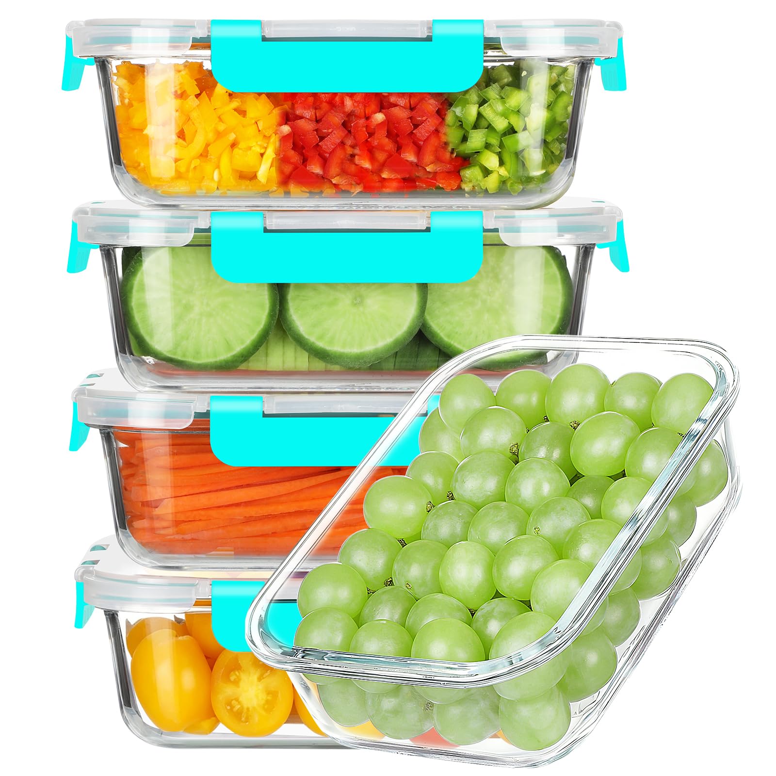 Photo 1 of BAYZZ 5 Pack 35 Oz Glass Food Storage Containers with Lids, Gray