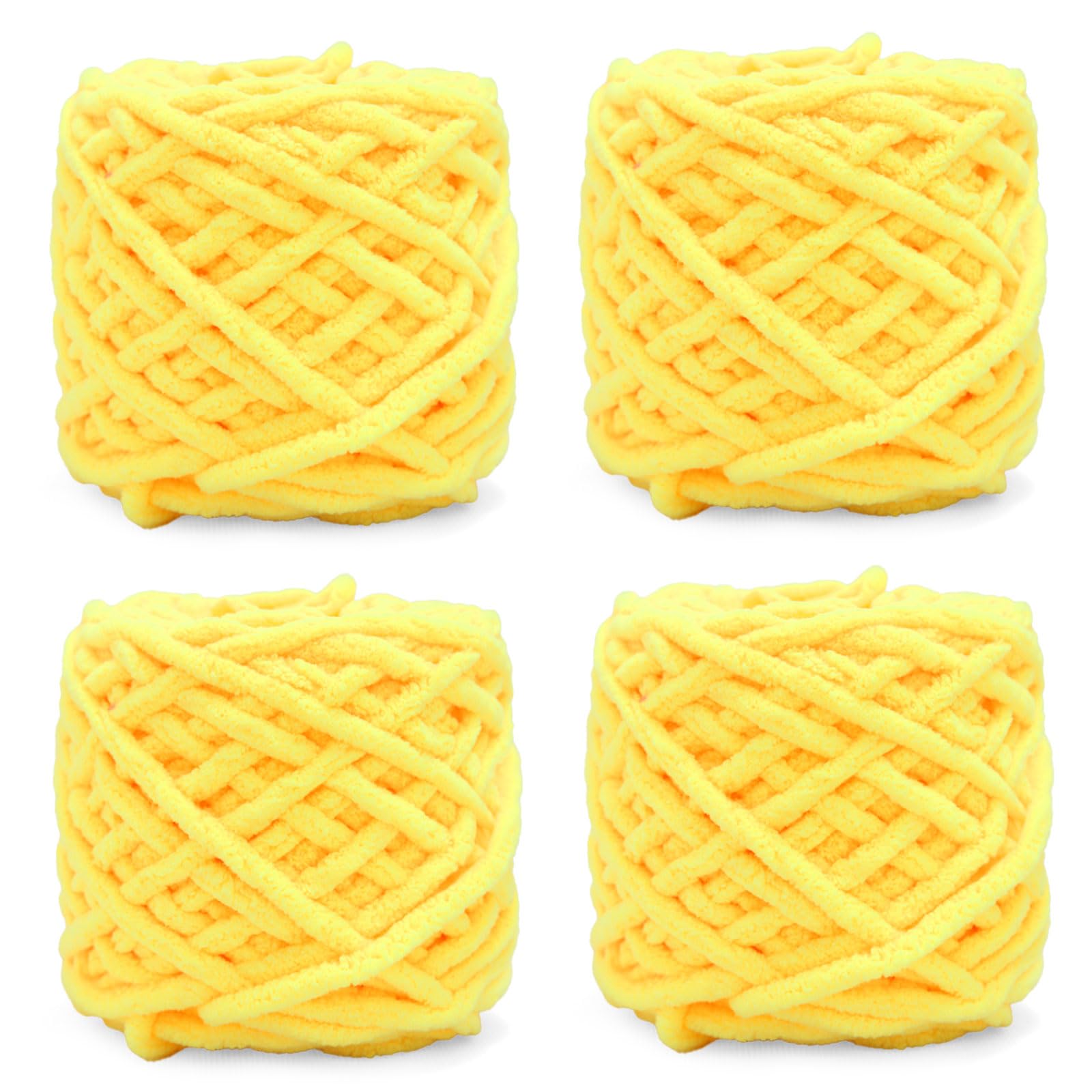 YushengTai Chunky Wool, 4 x 100 Fluffy Yarn 7-8mm, Chunky Yarn for Hand Knitting, Suitable for Knitting Hats, Scarves, Sweaters, Shoes (Yellow)