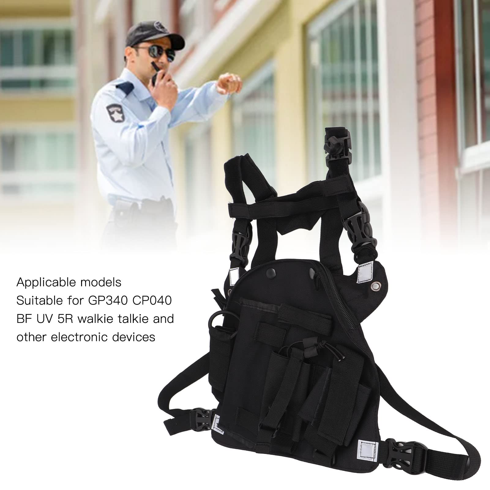 Cyrank Radio Chest Rig Harness, Universal Radio Chest Front Pack Pouch Radio Shoulder Holster Vest Rig per Radio Bidirezionale Rescue Essentials