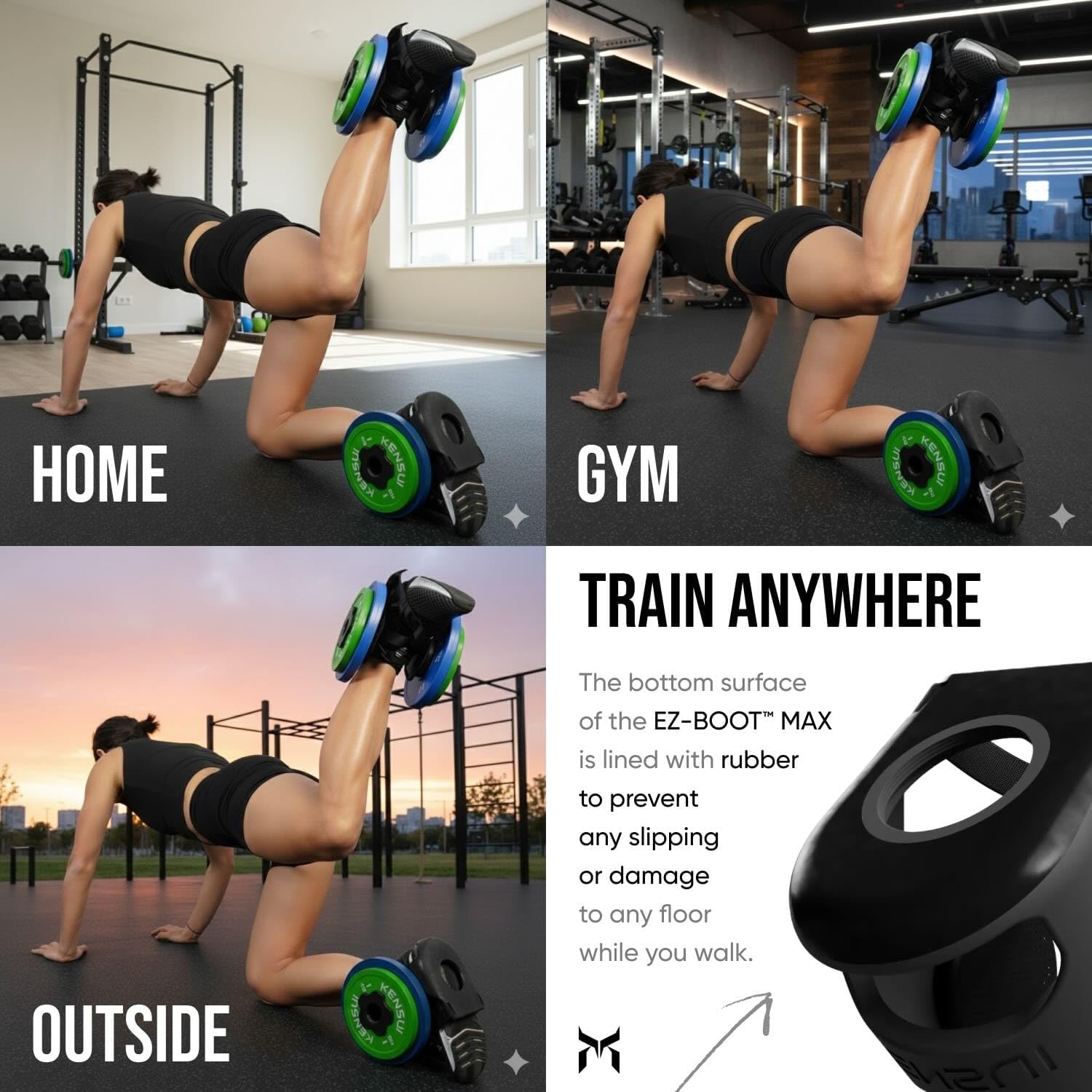 Kensui EZ-BOOT MAX V2 – Adjustable Plate-Loaded Foot Attachment for Leg Workouts – 100lb Capacity Ankle Weight – Fits Olympic & Standard Plates – Portable Leg Extension & Curl Machine Alternative