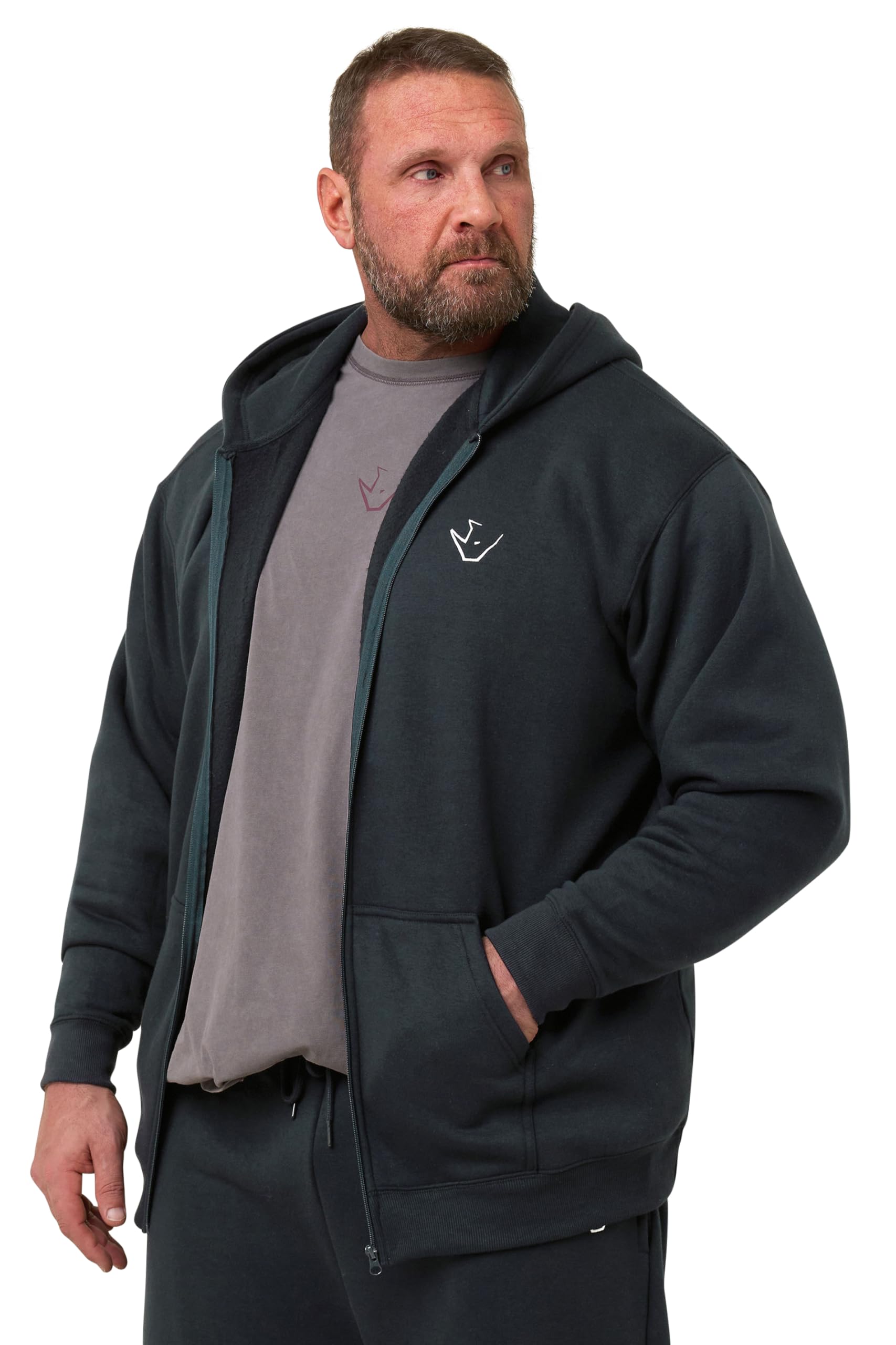 BadRhino Ironrhino Big & Tall Blue 'Rest Day' Zip Through Hoodie - Men's - Plus Size Curve