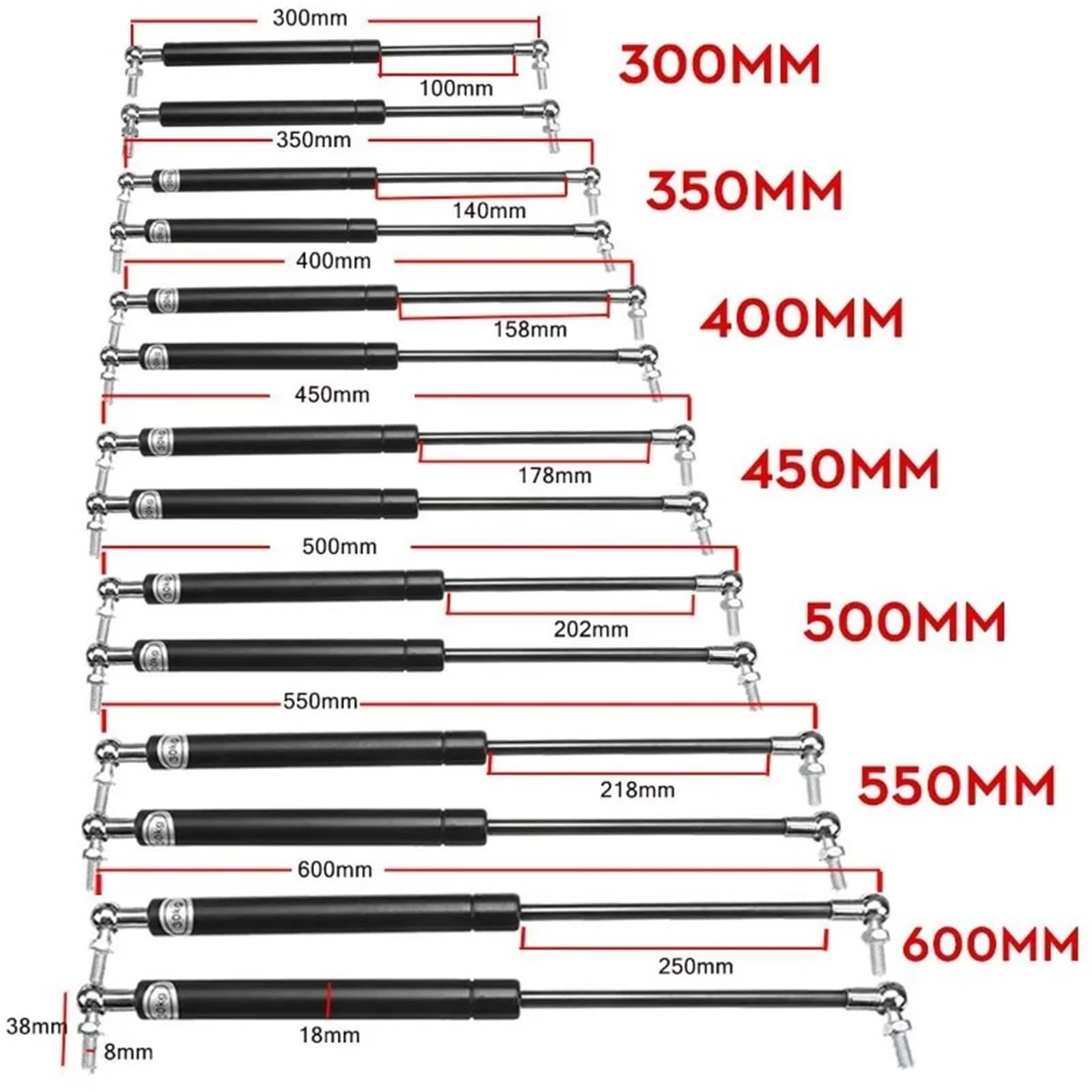 2x 30/35/40/45/50/55/60cm Gasdruckfedern Hebestützen 1200N Federn Für Werkzeugkasten Wohnmobil Bett Auto Wohnwagen Tür Boot Bus Gasfeder Dämpfer Heckklappe(400mm)