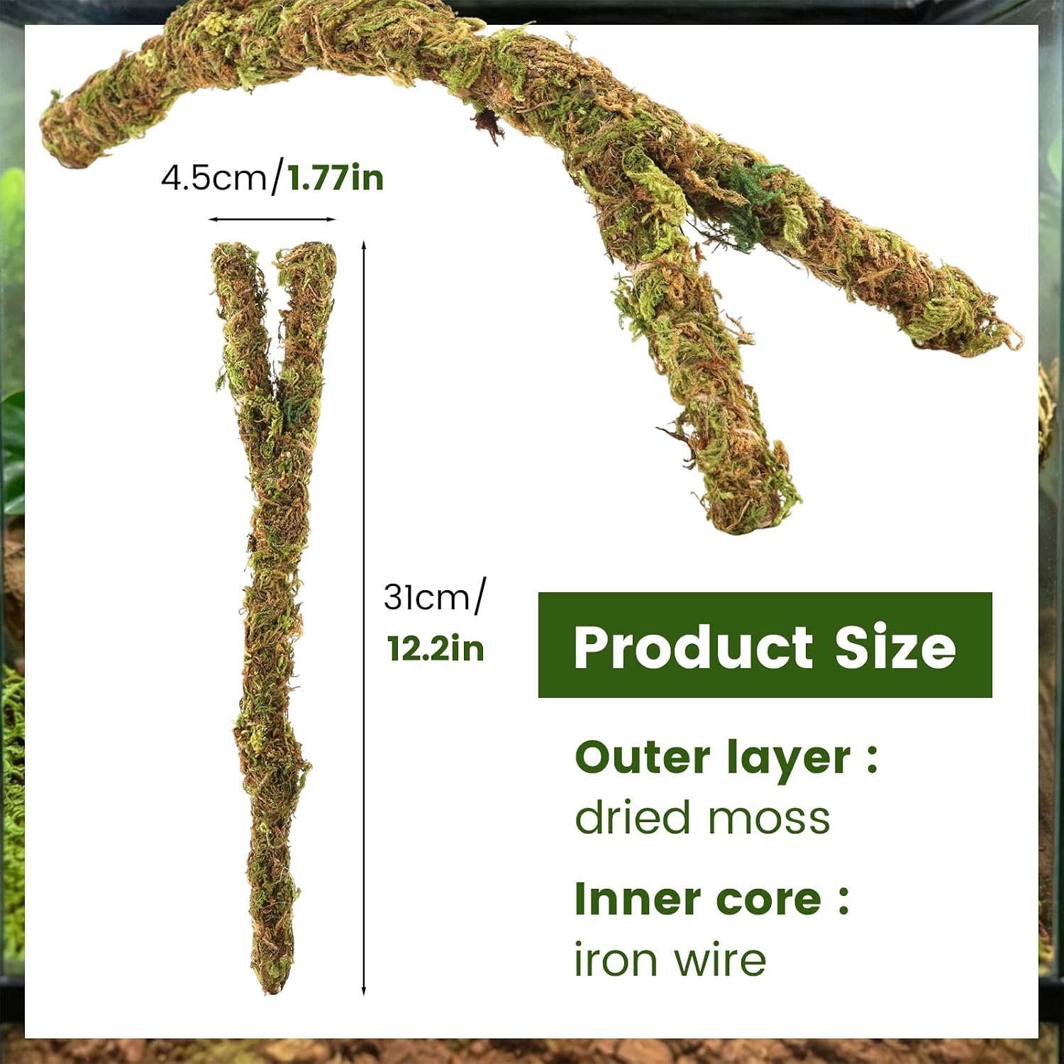 Moss Vine for Hermit Crabs and Snails, 12.2 Inch Simulation Moss Rope Climbing Toy, Adjustable Terrarium Decor for Hermit Crab Habitat, Also for Leopard Gecko, Lizards, Frogs, and Small Snakes image 2